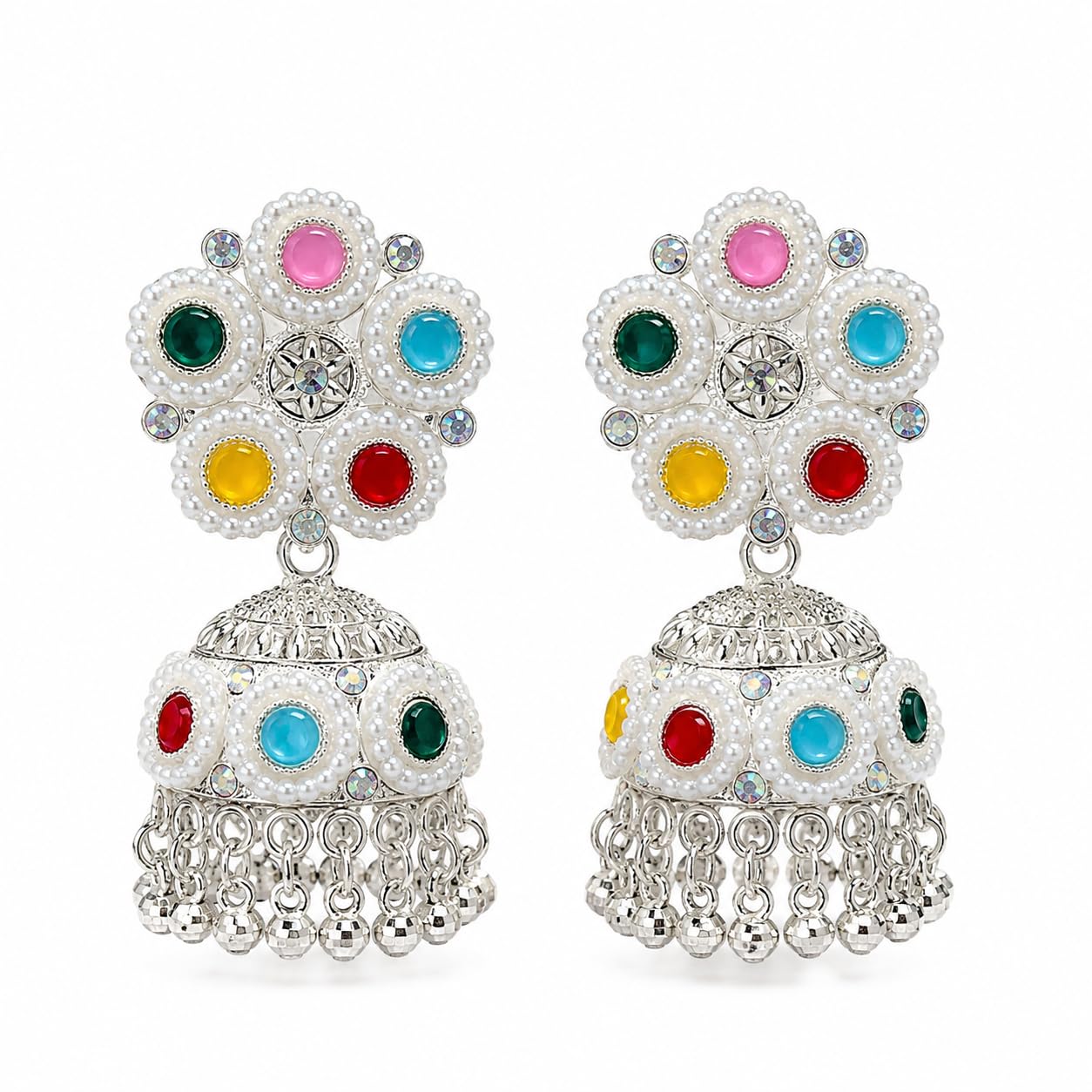 Aishri Multicolor Pearl Jhumka Earrings