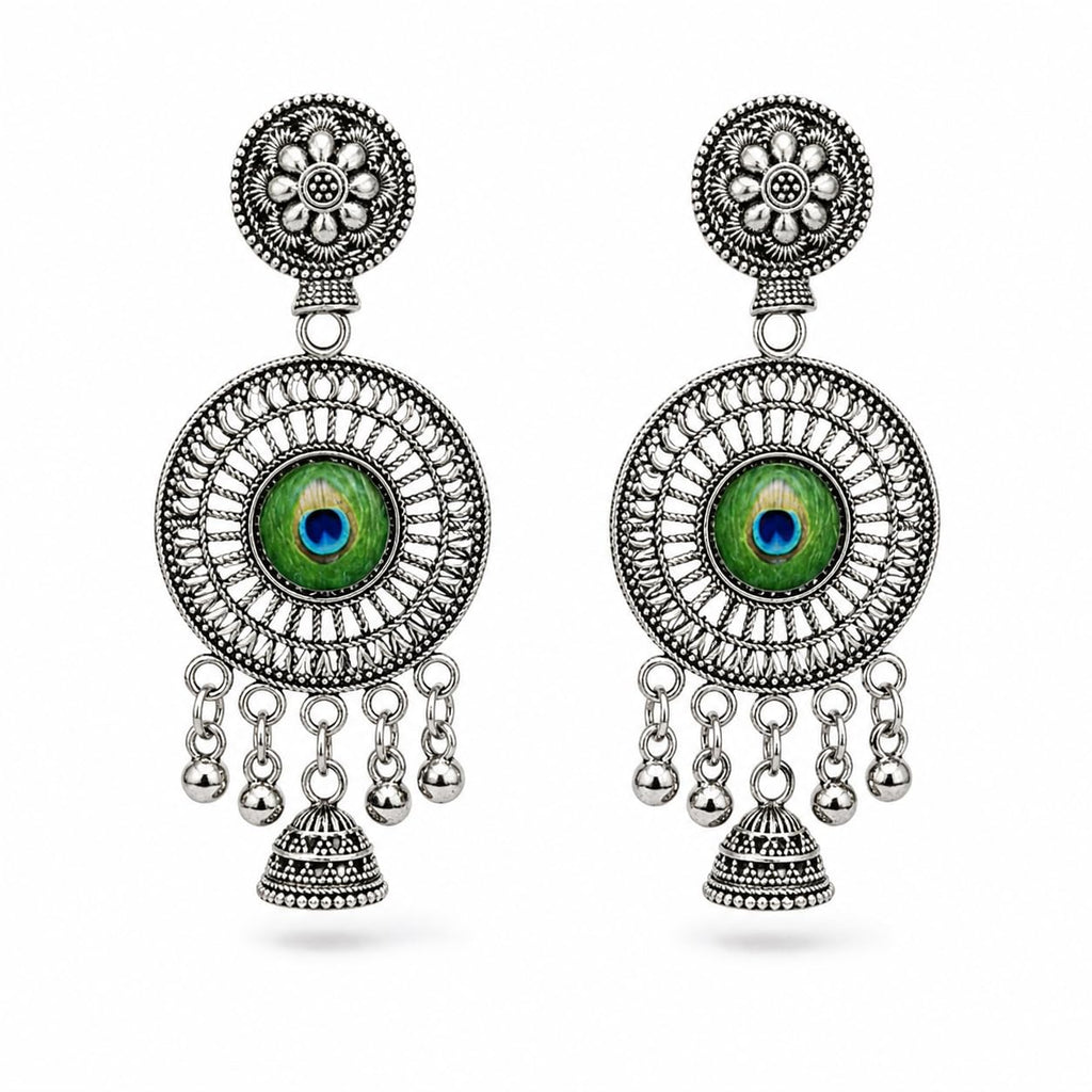 Aishri Oxidised Silver Tone Drop Earrings