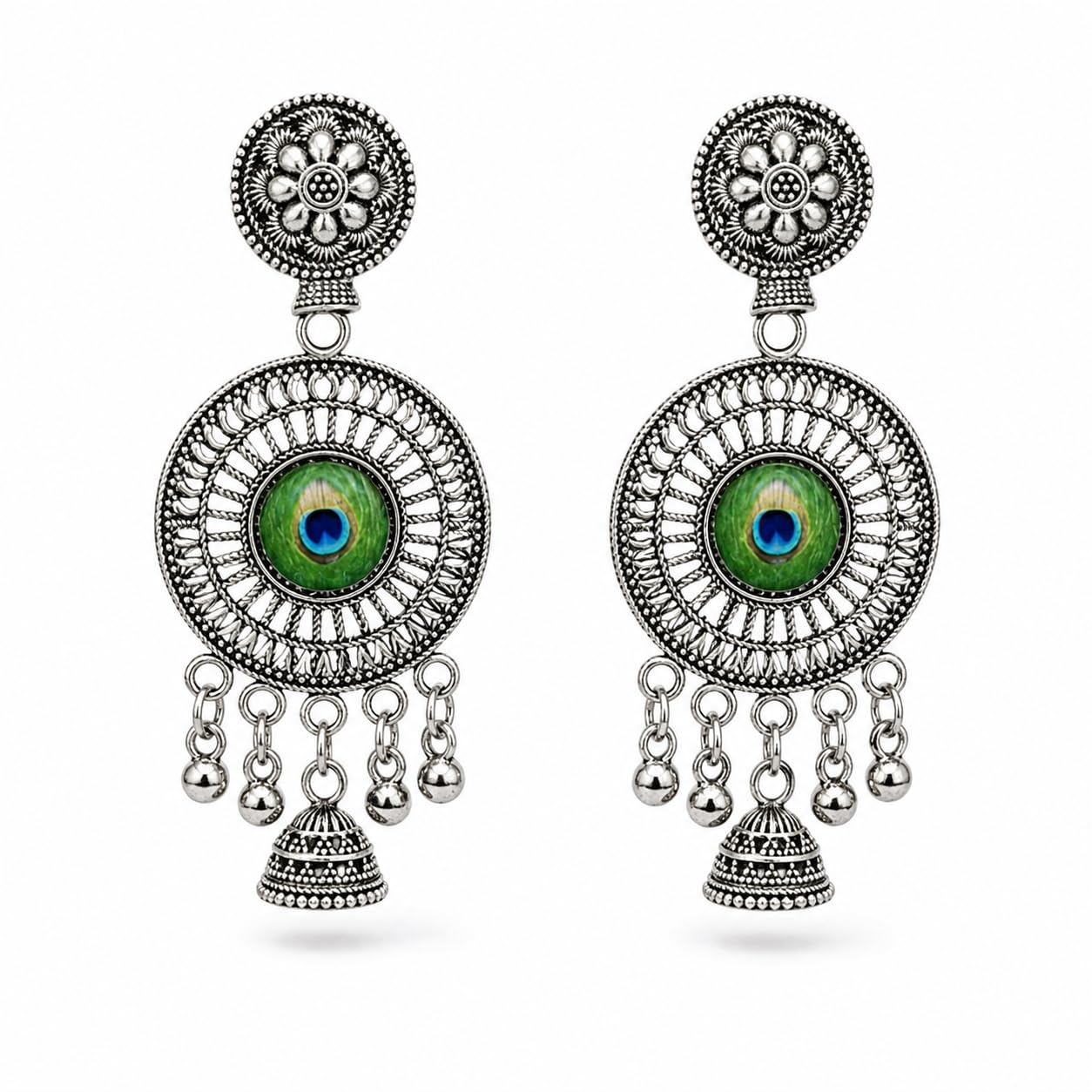 Aishri Oxidised Silver Tone Drop Earrings