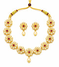 Aishri Ruby Floral Pearl Necklace Set