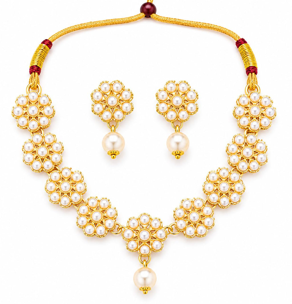Aishri Pearl Floral Necklace Set