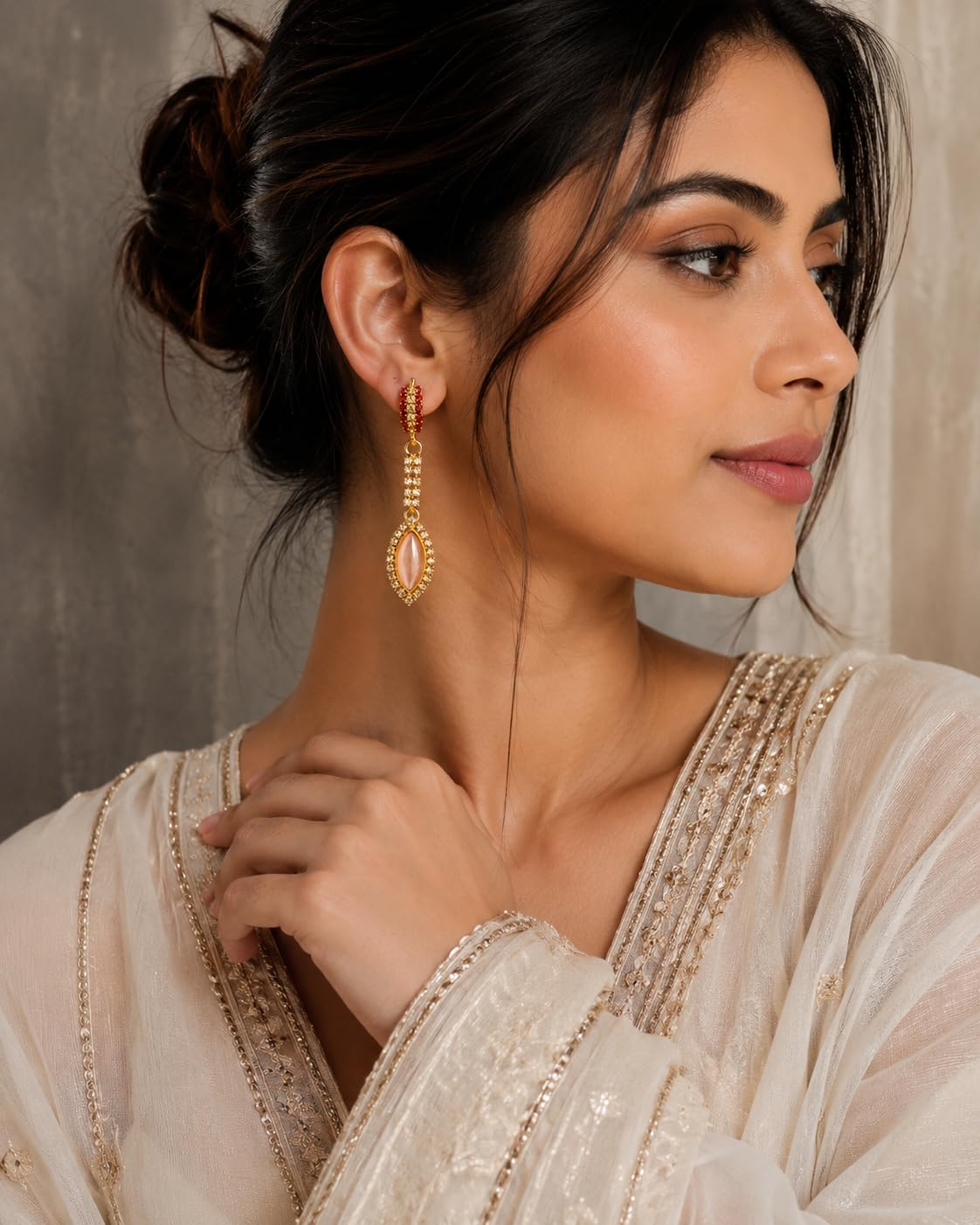 Aishri Gold Tone Marquise Stone Dangle Earrings