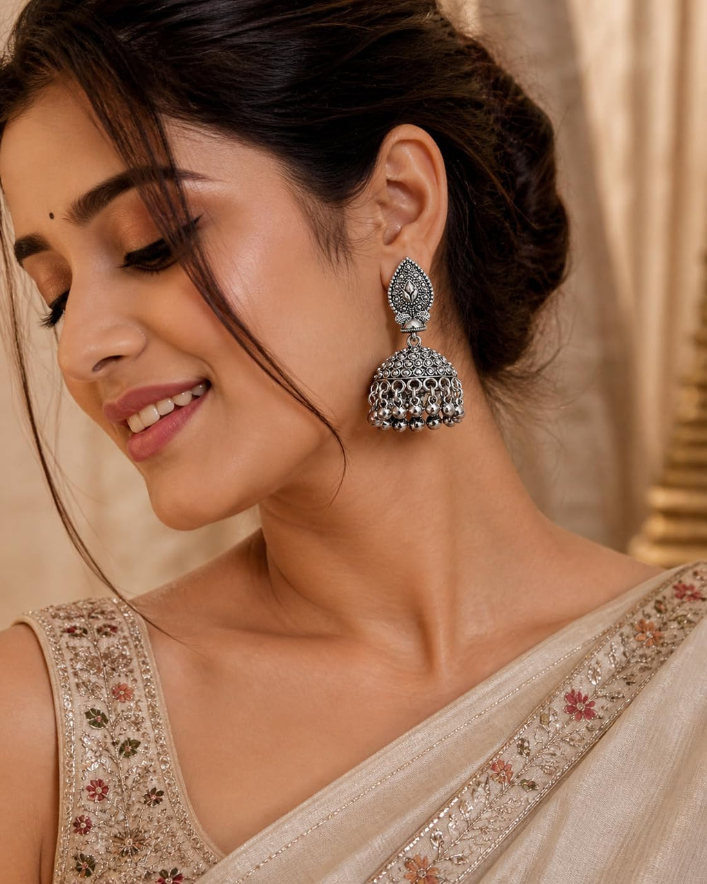 Aishri Oxidised Silver Tone Jhumki Earrings