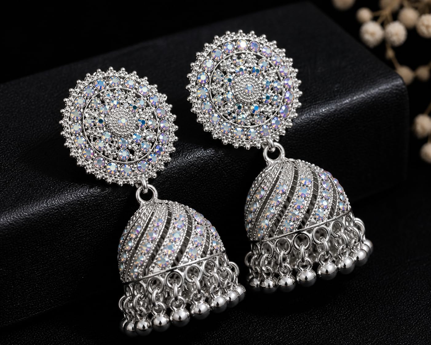Aishri Silver Tone Jhumki Earrings