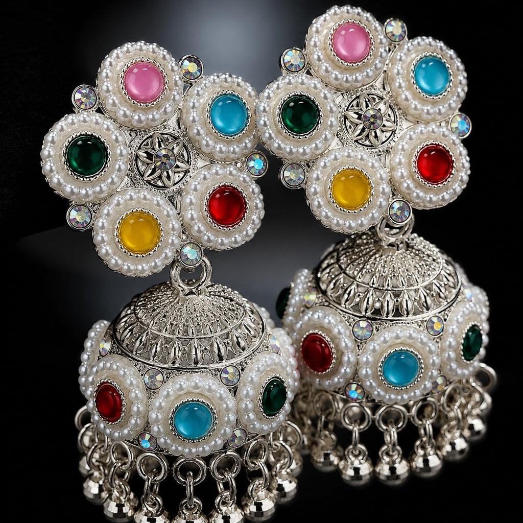 Aishri Multicolor Pearl Jhumka Earrings