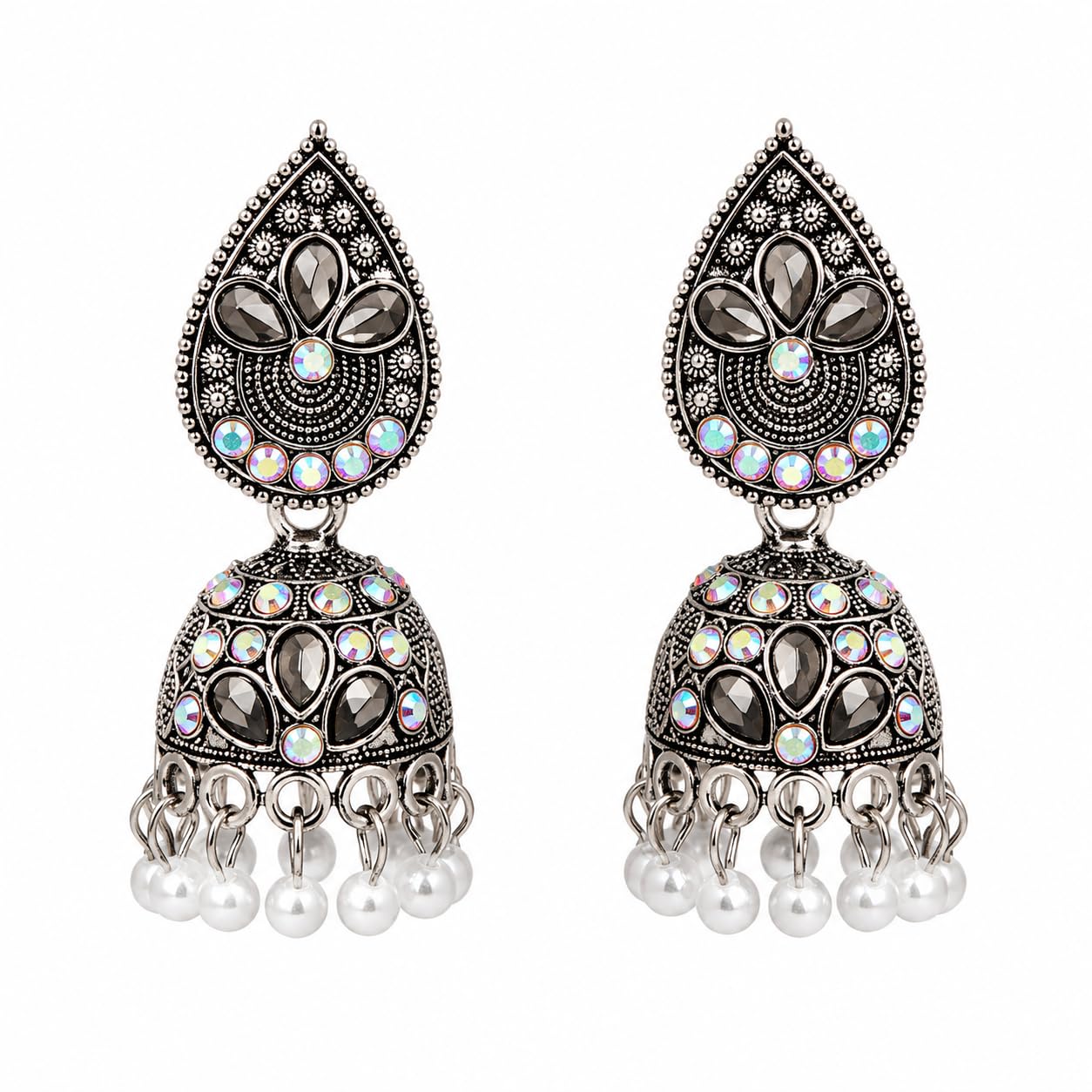 Aishri Oxidized Silver Jhumka Earrings
