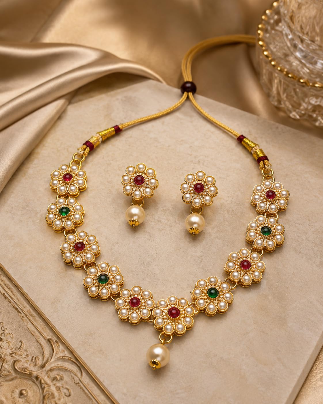 Aishri Pearl Green Necklace Set