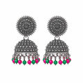 Aishri Oxidized Silver Beaded Jhumka Earrings