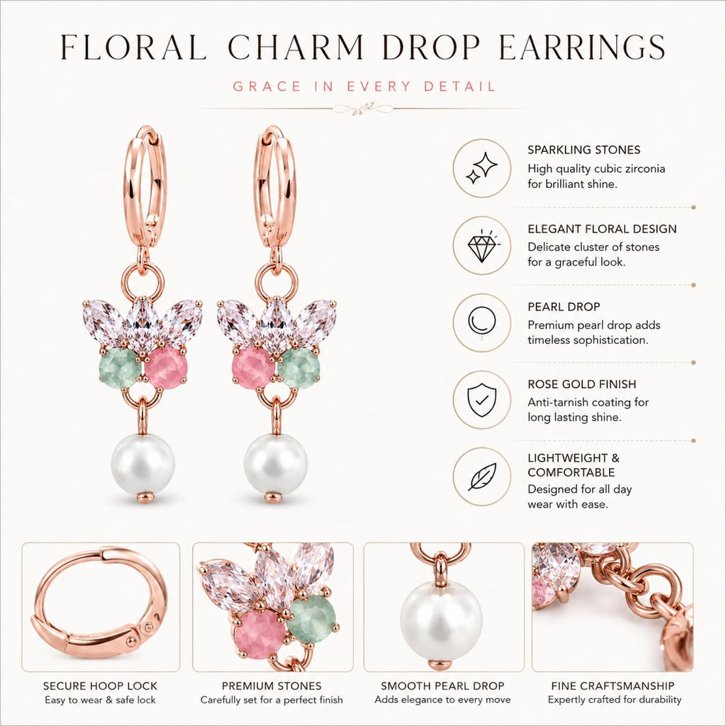 Aishri Rose Gold Tone Floral Fashion Earrings