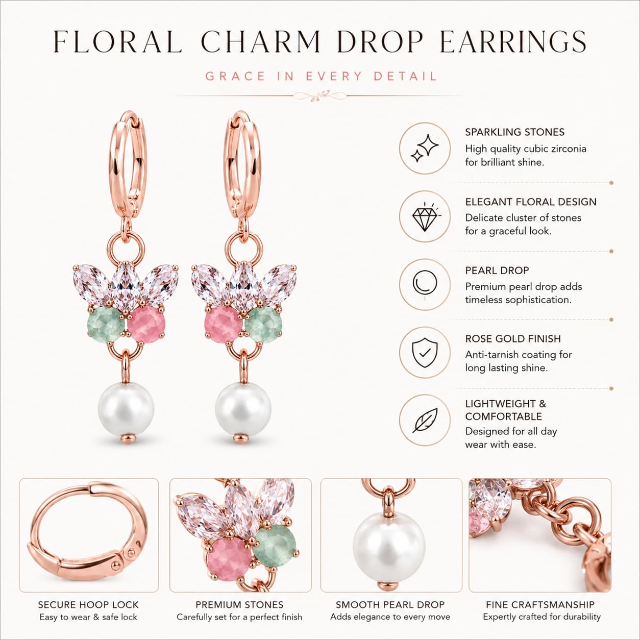 Aishri Rose Gold Tone Floral Fashion Earrings